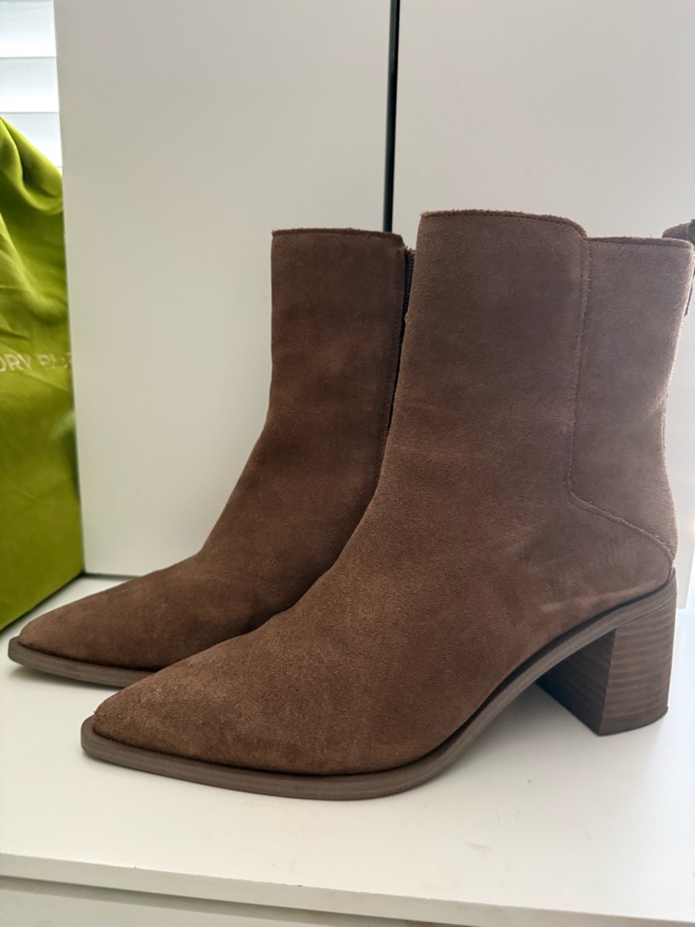 Dolce Vita Brown Suede Pointed Toe Block Heel Booties